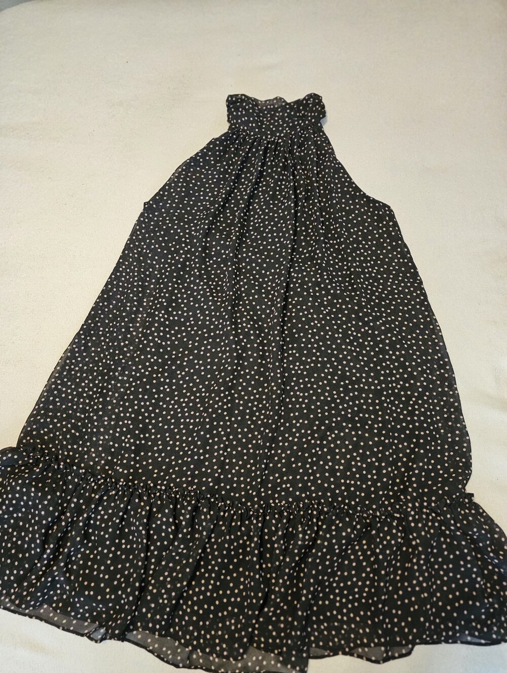 Taylor Size 10 Black Polka Dot Sleeveless Halter Dress Euc Flowy Lined Midi Fun